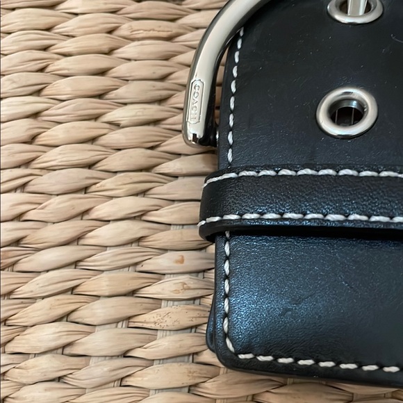 COACH UEC Vintage Tan and Black Women's Handbag Straw and Genuine Leather - Picture 3 of 15